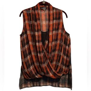 Vince Camuto Women’s Wrap Drape Plaid Sleeveless Blouse Medium